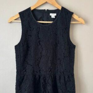 J.CREW Black Floral Lace Peplum Top Women’s Size 2 Sleeveless Blouse